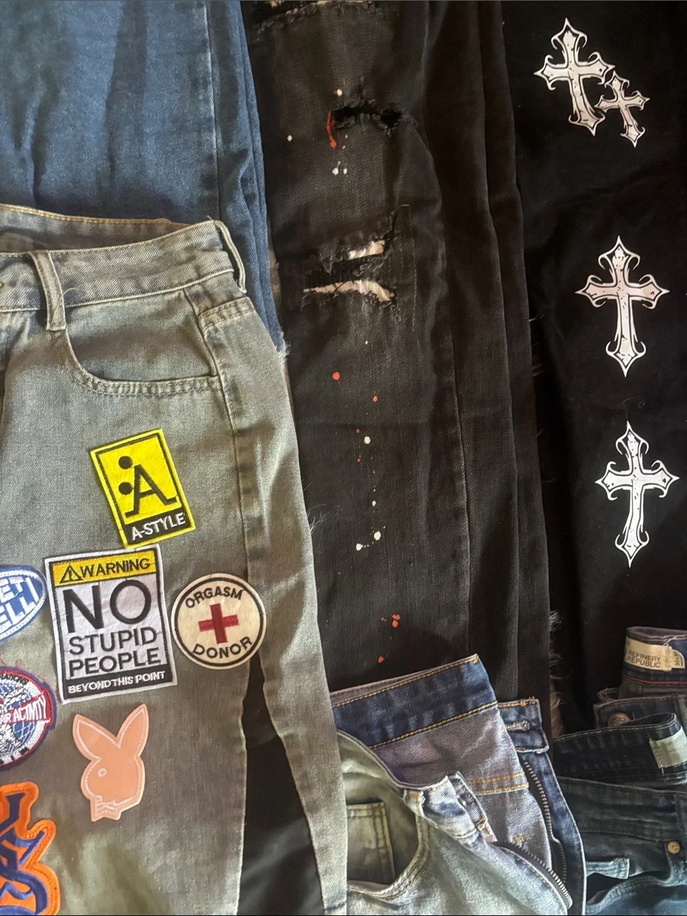Assorted Distressed Blue Denim Jeans - Multiple Washes